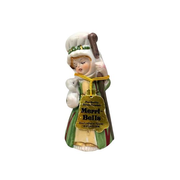 Vintage JASCO Merri-Bells Shepherd Girl with Lamb 1978 Christmas Holiday Bell - Picture 4 of 8